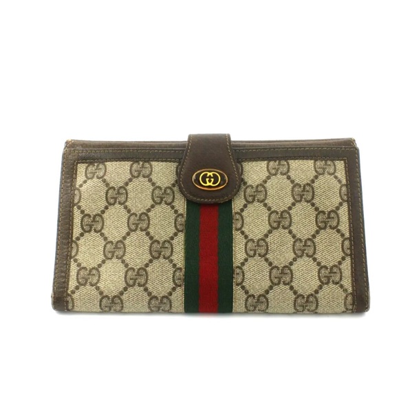 Gucci Handbags - Vintage Gucci Supreme GG Monogram Canvas Brown Leather Tri-Fold Wallet